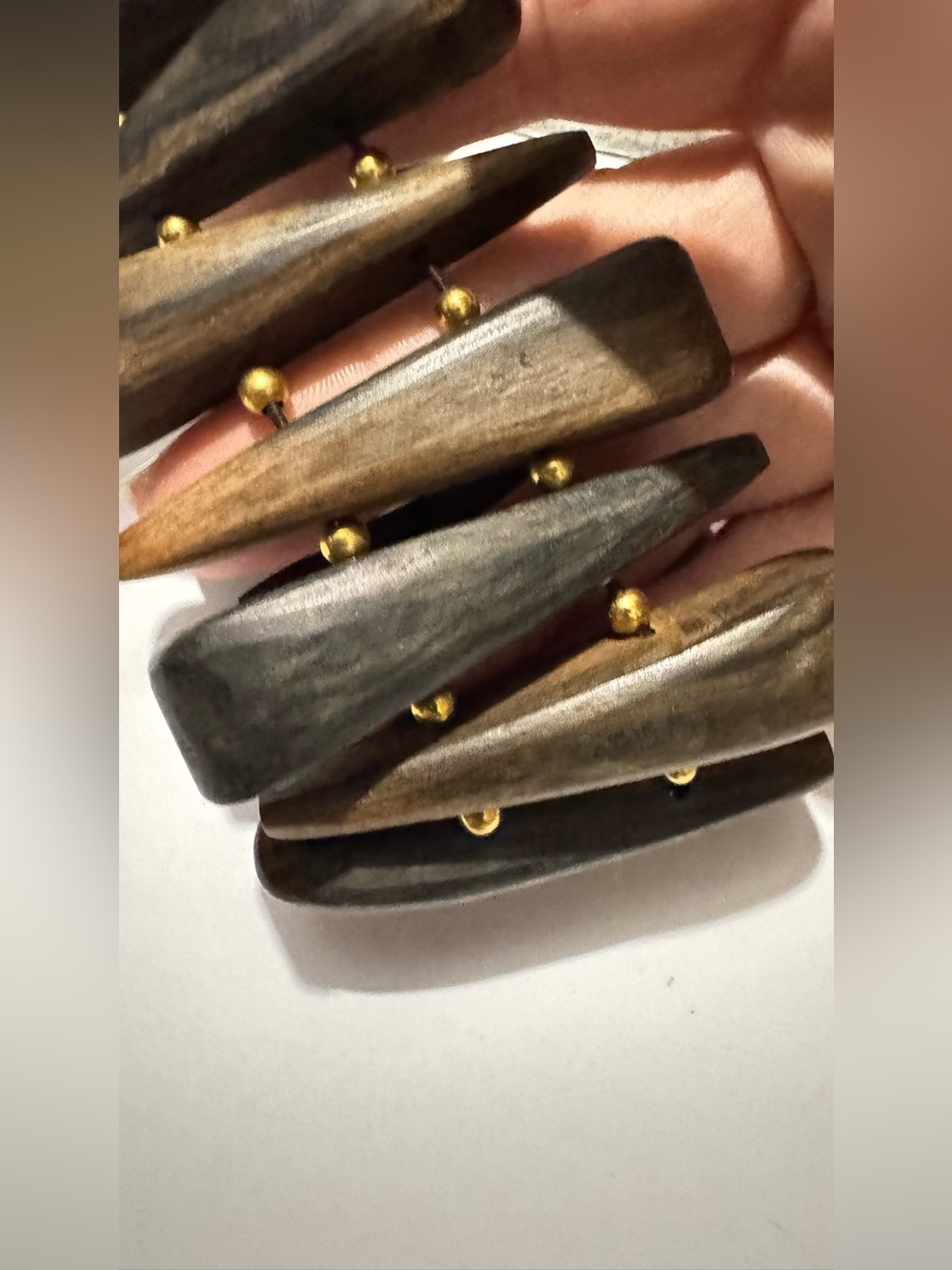 Vintage Bohemian Hand-Carved Segmented Wood Stretch Cuff Bracelet Artisan Craft